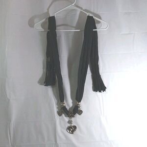 Unbranded Scarf Embellished Large Heart   Charms Rhinestone Faux Pearl 72 Inches